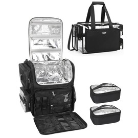 Relavel Hair Tools Travel Bag with Clear Makeup Bag, Hair Stylist BarberBag on Wheels Hairdresser Cosmetology Bag Case with Four 360 Degree Spinner Wheels, Heat Insulation Full Layer for Curling Iron