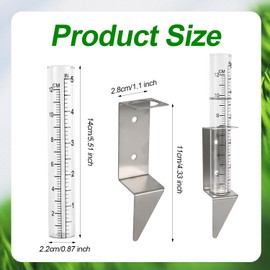 NQEUEPN 2pcs Rain Gauges Outdoor, 5 Inch Capacity Glass Rain Gauge with 2 in 1 Stainless Steel Metal Holder Rain Gauge Stake for Garden Yard Lawns Accurate Rain Measurement
