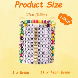 12PCS Team Bride Bracelets, 1 bridal bracelet and11 bridesmaid bracelets, Hen Party Bracelet Premium Soft Clay and Acrylic Beaded, Bridesmaid Team Bride Gift for Wedding Bachelorette Party (Colorful)