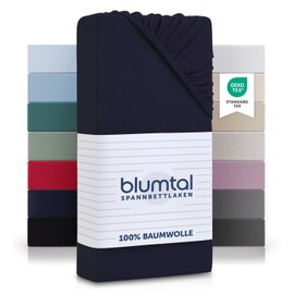 Blumtal Basics Jersey Fitted Sheet, 180 x 200 cm – Oeko-Tex Certified, 100% Cotton, up to 25 cm Mattress Height, Dark Ocean Blue