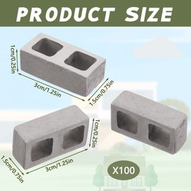 Deekin 100 Pcs Mini Cinder Blocks 1/12 Scale Mini Bricks Miniature Building Blocks for Dollhouse Accessories DIY Construction Toys Supplies