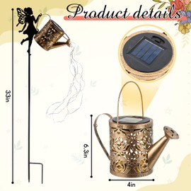 Honoson Watering Can with Lights Outdoor Garden Fairy Decor Water Can Solar Hanging Lantern Landscape Sprinkle Waterproof Twinkle LED Decorative Gift for Yard Lawn Patio Pathway(Floral Style)
