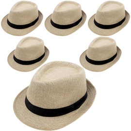 ASMIZ 6 Pack 1920s Fedora Hats Bulk for Men Short Brim Sun Panama Hats for Women Party Costume (Khaki)