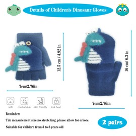 YeahBoom 2 Pairs of 3D Children's Winter Gloves, Mittens with Button Flap, Elastic Winter Warm Knitted Gloves, Finger Gloves, Winter Gloves, 3-8 Years Old Boys Girls, Blue and grey