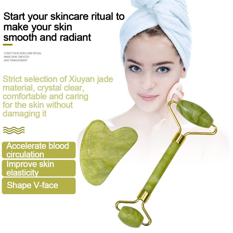 Jade Roller, Gua Sha and Face Roller Set, Gua Sha