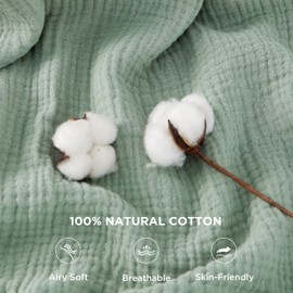 Bedsure 100% Cotton Muslin Throw Blanket Large 50x70 Inches - 4-Layer Breathable and Lightweight Summer Gauze Muslin Blanket for Adults, Soft Fall Throw Blanket for Couch, Sage Green