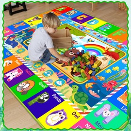 LTKOUGFAM - Tapete de juego para bebé, tapete de juego ABC, para niños, animales del bosque, para niñas y niños, sala de juegos, alfombra plegable para bebés y niños pequeños, gatear jugando (verde