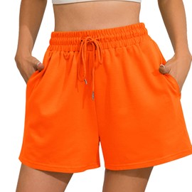 Hozoely Womens Sweat Shorts Casual Summer Comfy Lounge High Waisted Cotton Shorts with Pockets Orange