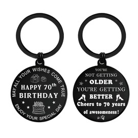 ENGZHI 70th Birthday Gifts for Women, 70 Year Old Present Keepsake for Her Female Friend Daughter Mom Grandma, Metal Keychain