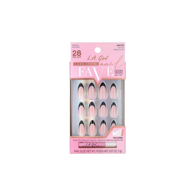 L.A. Girl Luxe Shine Nail Fave Nail Tips, Black French