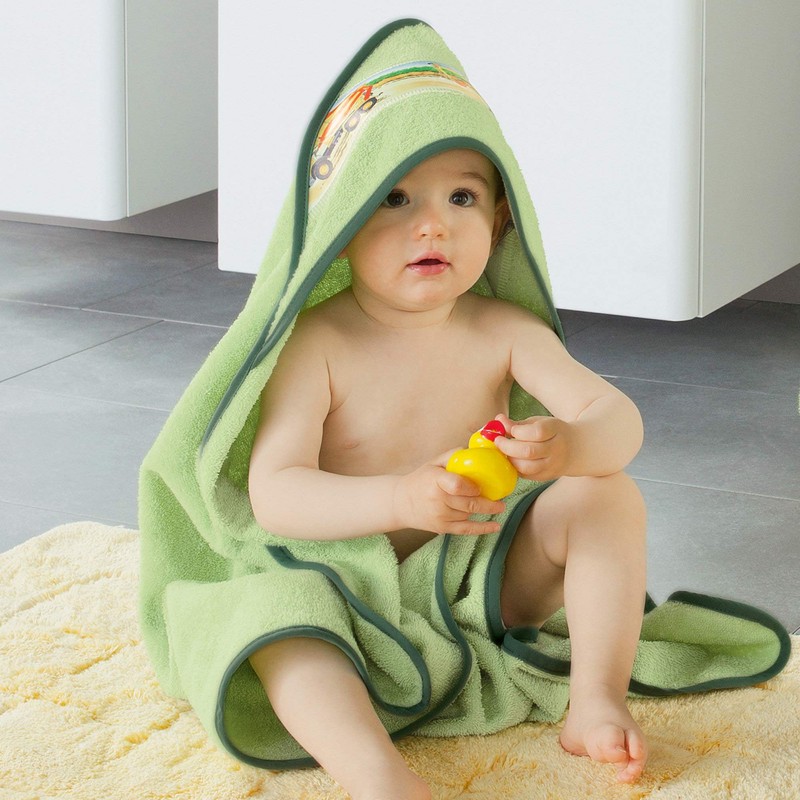 Erwin Müller Children's Hooded Bath Towel, Terry Towel, Tractor, Digger