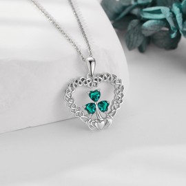 JERWLI Claddagh Necklace for Women 925 Sterling Sliver Irish Shamrock Pendant Necklace Claddagh Jewelry Irish St. Patrick's Day Gifts for Women