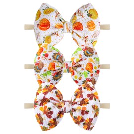 YanJie Thanksgiving Turkey Bows for Baby Girls Fall Headband Bows Thanksgiving Baby Hair Bow Girls Pumpkin Headband Hair Accessories Infant Toddler