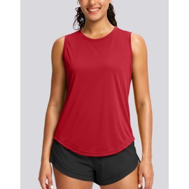 SANTINY Sleeveless Workout Tops for Women Breathable Lightweight Athletic Running Tank Tops Active Tennis Yoga Shirts (Red_M)