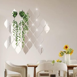 COCOVIVRE 103Pcs Acrylic Mirror Wall Stickers, Removable DIY Circle Ceiling Teardrop Butterfly Frameless Wall Clock 3D 5 Style Wall Decal Set for Living Room Bathroom Home Office Decorations (Silver)