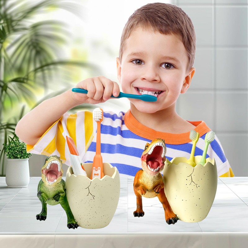 FlidRunest 2 PCS Dinosaur Kids Toothbrush Holders for Bathrooms -