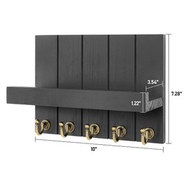 QYINXIU Key Holder for Wall, Decorative Mail Organizer Wall Mount with 5 Key Hooks for Farmhouse Apartment Essentials, Home Decor for Living Room (Black)