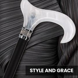 Black & White Pearlz with Rhinestone Collar and Black Adjustable Shaft