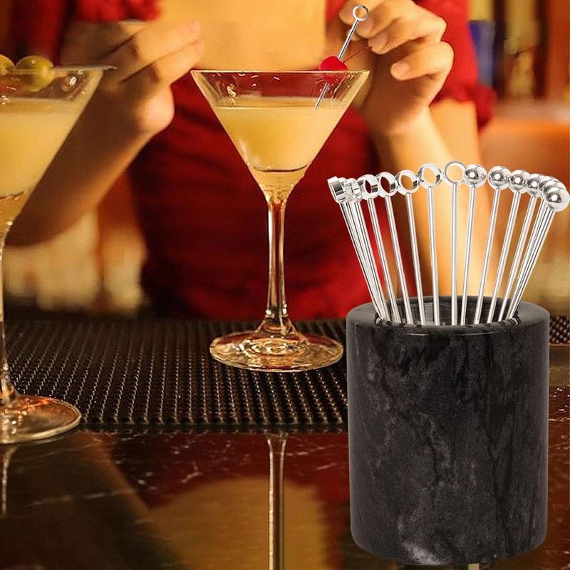 16pcs Stainless Steel Cocktail Stick and 1pcs Marble Tank,Cocktail Clip,Appetiser