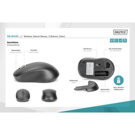 DIGITUS Kabellose Optische Maus 3D, 2.4 GHz 1000 DPI, Schwarz
