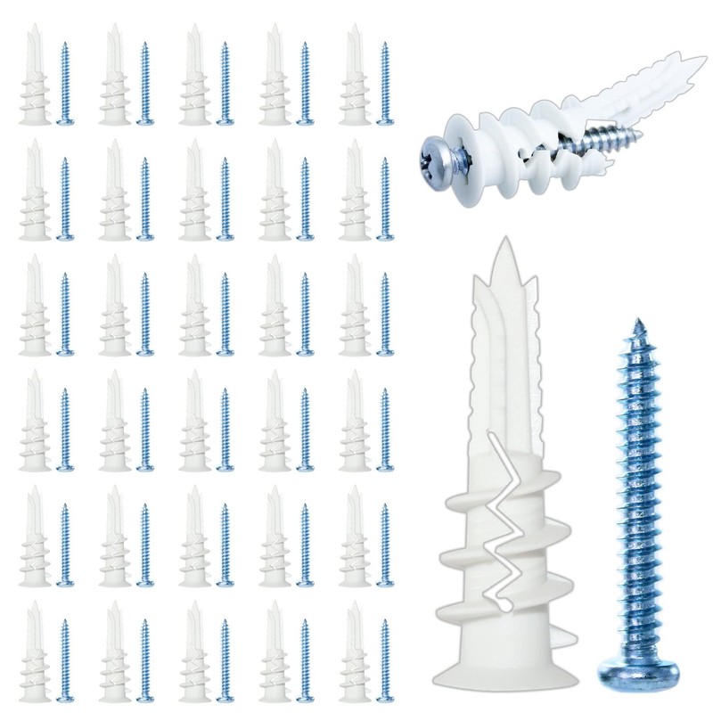 Laffeya Drywall Anchor Kit - 60 Pieces, Self-Drilling Plastic Anchors