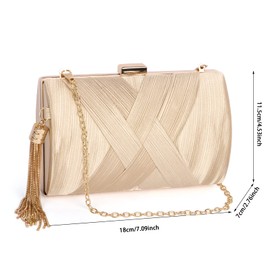 Satin Clutch Bag for Women - Tassel Pendant Elegant Evening Handbag with Detachable Chain for Wedding, Bridal, Prom, Party
