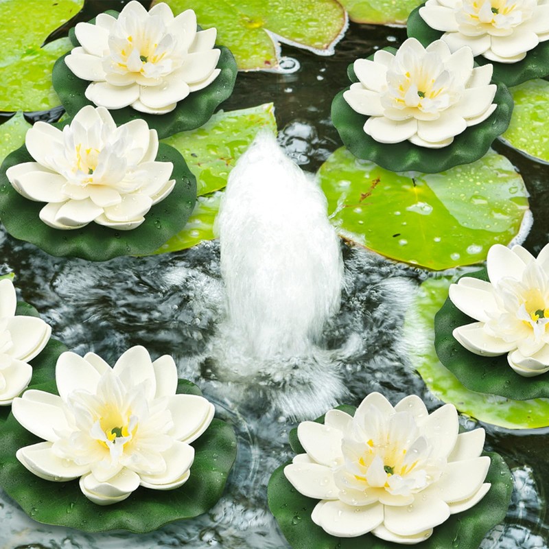QUOZUO 12pcs Artificial Floating Foam Lotus Flowers with Lily Pads,