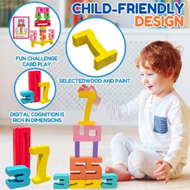 20Pcs Wooden Number Building Blocks, Montessori Toys with 1-10 Digits, Math Learning Toys for Kids, Balance Competition Toy, Educational Learning Toys for Boys and Girls (YHM-001)