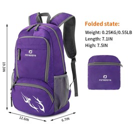 FENGDONG - Mochila de viaje plegable y ligera, impermeable, plegable, para senderismo, para hombres y mujeres, color morado
