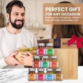 BBQ Rub Gift Set - Spice Gift Set in Premium Wooden Box - Great Grilling Gift for Father’s Day, Christmas, Birthday for Him, Dad, Men, or Her - Unique Barbecue Seasonings (Set of 9)
