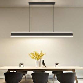 Black Chandelier, Modern LED Triangular Linear Chandelier Pendant Light Fixtures Hanging, Color Temperature and Height Adjustable Pool Table Light for Dining Room, Kitchen, Island 47IN