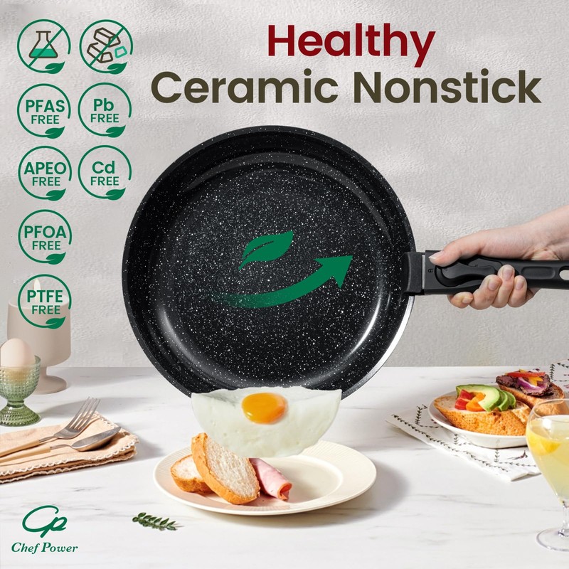 Chef Power Ceramic Nonstick Cookware Set 19 Piece with Detachable