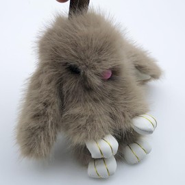 Xsclpomddy Mini Plush Rabbit Keyring Plush Bunny Keyring Pom Poms Bag Pendant Handbag Car Key Decoration, Coffee Brown