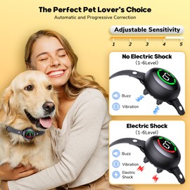 Bark Collar for Large Dog & Medium Dogs, Birkhey Dog Bark Collar, Rechargeable Waterproof Automatic Bark Shock Collar, Anti Barking Collar with Beep Vibrating Shock, 5 Sensitivity