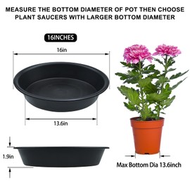TITE Plant Saucer 16 inch,Heavy Large Planter Durable Thicker Plastic Plant Trays for Indoors and Outdoor,Plant Saucer Drip Trays,Black (16 inch, Black)