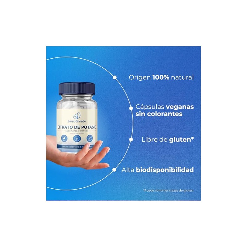 Citrato De Potasio 100 Cápsulas 500mg Calidad Premium, Natural Vegano
