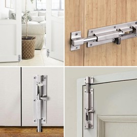 Security Door Bolt Made of Stainless Steel, Door Bolt Stainless Steel, Bolt Lock 6 Pieces Sliding Locks, 6 Sets Screws, Door Bolt Sliding Lock Accessories for Locking for Doors Door Lock