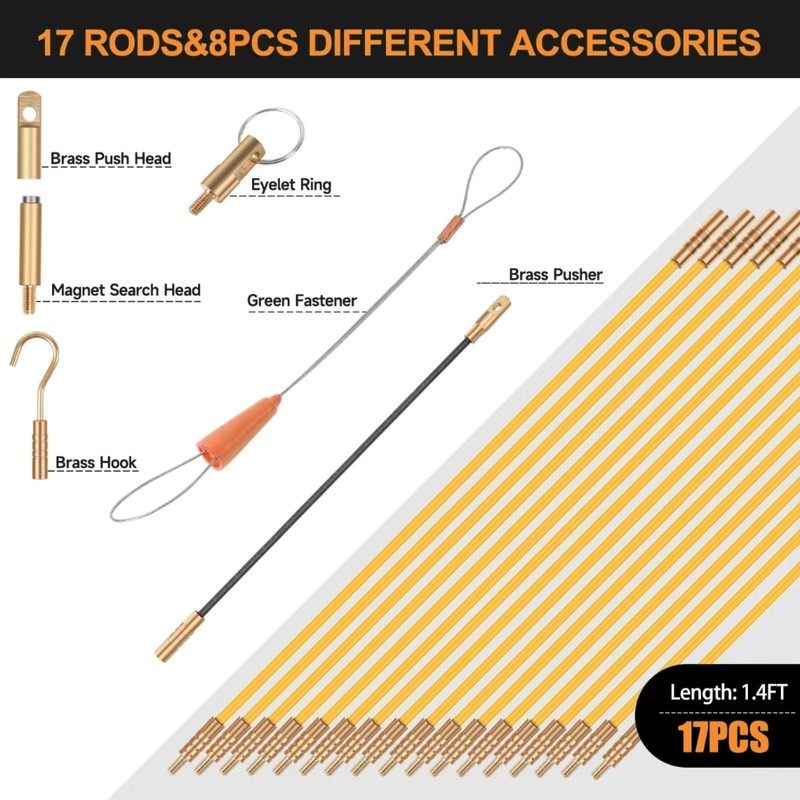 GURADESIGN 23.8FT Fiberglass Running Electrical Wire Cable Glow Rods Wire