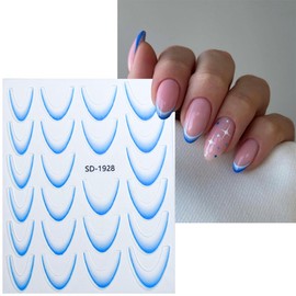 8 Sheets French Tip Nail Stickers with Tweezers 3D Self Adhesive Multi Color French Tip Nail Art Stickers Gradient French Nail Decals Nail Designs Sticker for Women Girl DIY Nail Decor