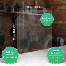 Full Size 4x6 for 8.5x11 Pack of 50 Recipe Card Protectors Top-Loading Crystal Clear Recipe Card Sleeves with 2 Pockets for 3 Ring Binder, Plastic Index Card Protector for Kitchen Cookbook