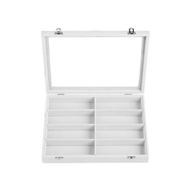 Frebeauty Sunglass Organizer,Velvet Glasses Organizer,8-Slot Sunglasses Tray with Clear Lid,Men's/Women's Sunglasses Box,Sunglass Case,13.3 x 9.6 x 2.2 Inches,Eyeglass/Eyewear Display Tray(White)