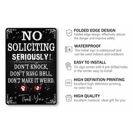 No Soliciting Seriously Don't Knock Don't Ring Bell Don't Make It Weird Metal Sign Front Door Decor Home Yard Tin Sign Vintage Poster Outdoor Plaque Wall Decor 8x12 Inch