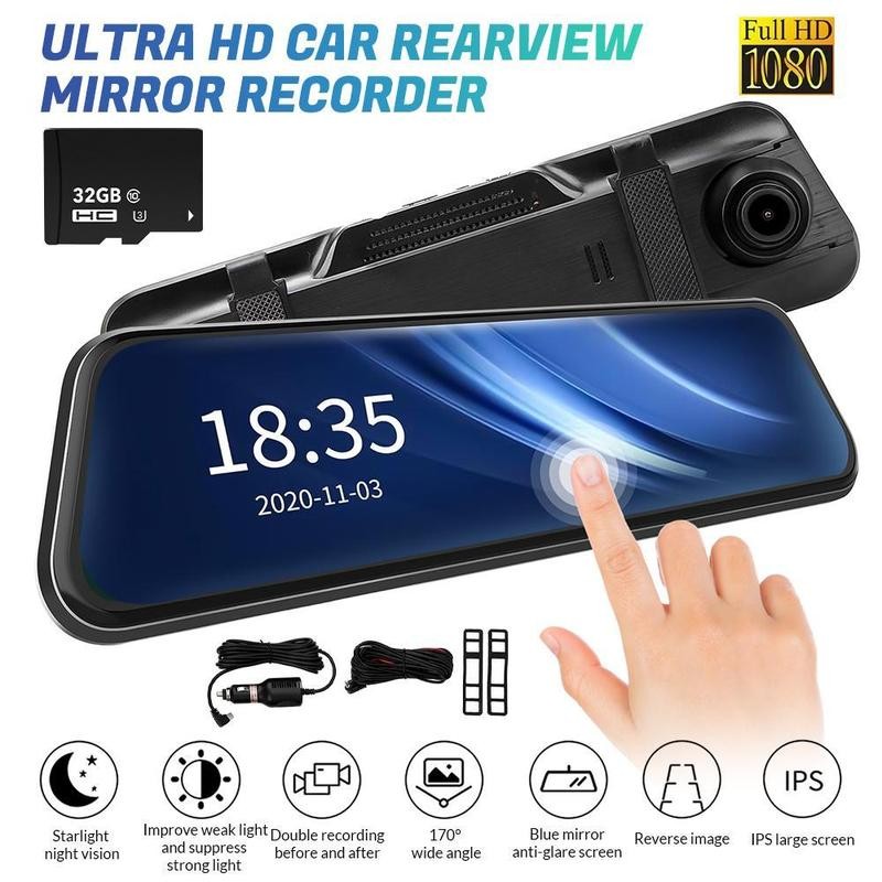 10-inch dash cam night vision, 1080P full touch screen with
