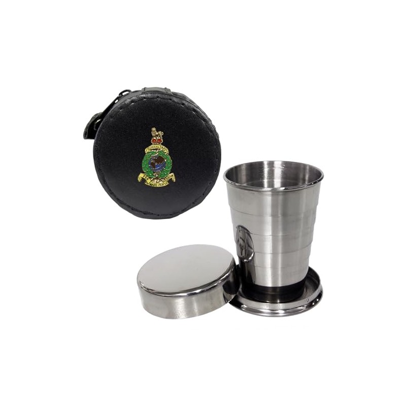 Knight 2oz Collapsible Drinking Cup with Leather Royal Marines Case