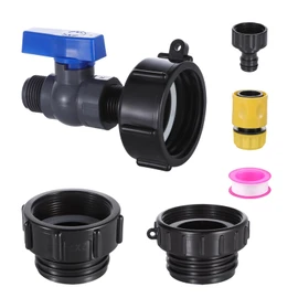 275-330 Gallon IBC Tote Tank Adapter, 3 Size IBC Tote Hose Adapter, 2.44" Fine、2" Fine and 2" Coarse Thread + Full Flow Garden Hose Valve, IBC Tote Drain Adapter
