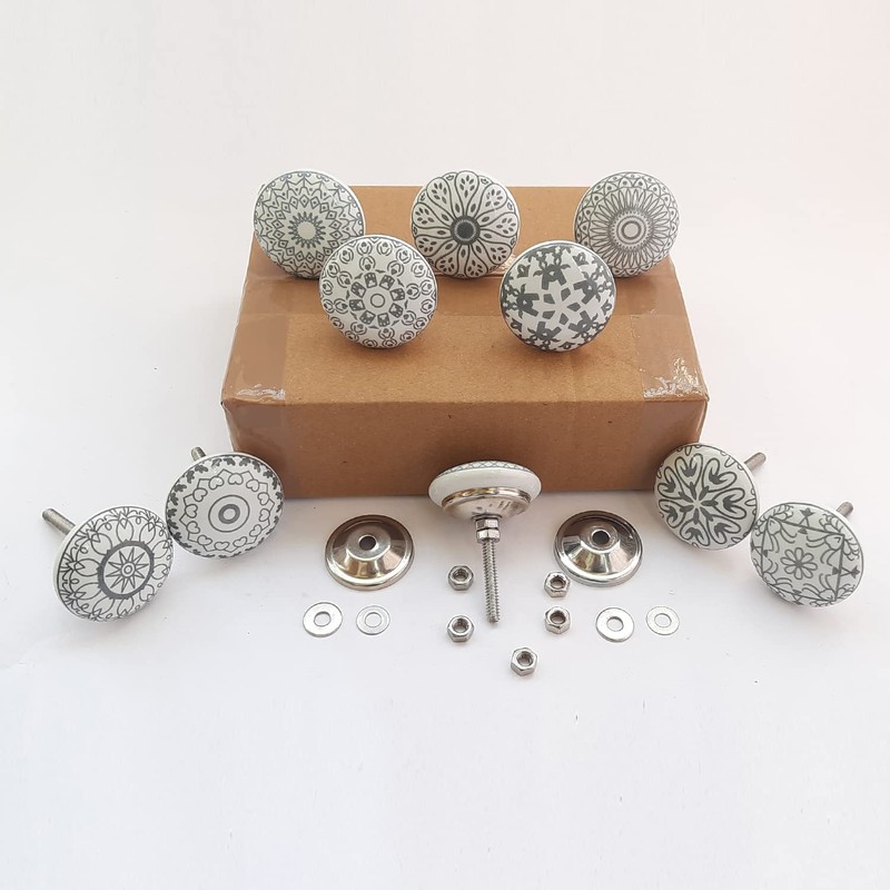 Royal Kraft Vintage Grey Painted Ceramic Pull Knobs for Kitchen