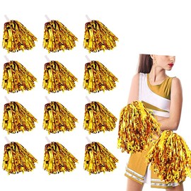 12 PCS Cheerleading Squad Spirited Fun Poms Pompoms Cheer Costume Accessory for Party Dance Sports, Adopt Metal Embossing Process, Football Basketball Game Sports Meeting to Boost Morale Celebrate
