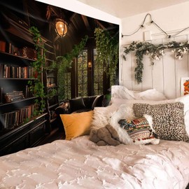 dueeia Medieval Bookshelf Tapestry Wall Hanging Book Library Backdrop Bookcase Dark Academia Vintage Wall Decor for Bedroom Aesthetic Living Room Office (37.4"x28.7")