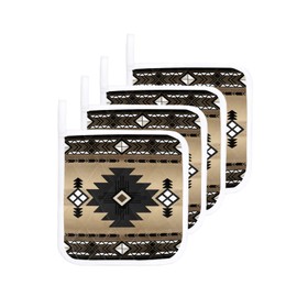 4 Pack Pot Holders Heat Insulation Potholder, Western Southwestern Hot Pads Multipurpose Oven Pads Terry Cloth Potholders for Kitchen Cooking Baking Dining Table Brown Boho Aztec Farmhouse Native
