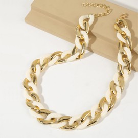 Colorful Statement Chunky Necklace for Women Chunky Choker Necklace Chunky Chain Link Statement Necklace Punk Hip-hop Jewelry Gifts for Women and Girls (white)